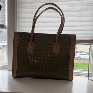 Arcadia Glossy Green and Beige Tote